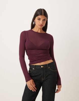 Asos Design Knit Soft Touch Ruched Side Top In Purple
