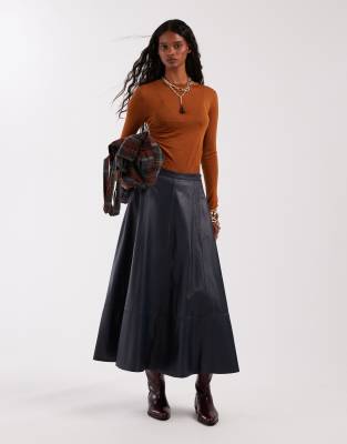 Asos Design Knit Soft Touch Ruched Side Top In Brown