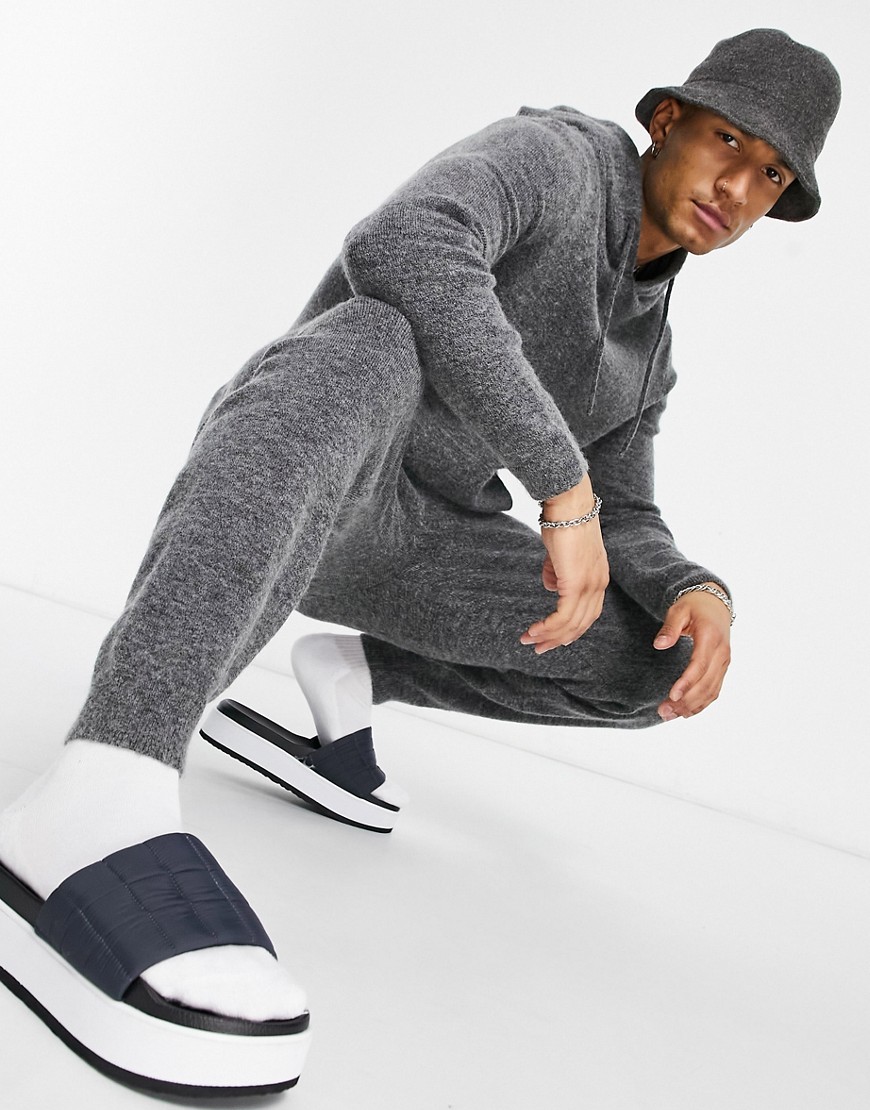 ASOS DESIGN knit soft yarn matching sweatpants in charcoal-Neutral