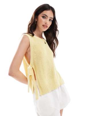 Asos Design Knit Split Side Tank Top In Lemon-yellow