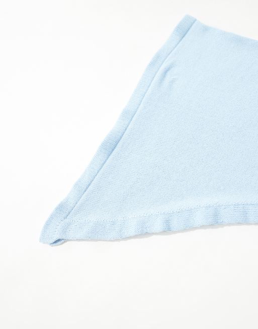ASOS DESIGN knitted square neck head scarf in light blue