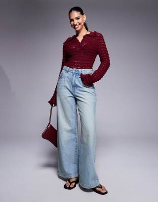 Asos Design Knit Stitch Detail Bodysuit With Frill Detail In Red