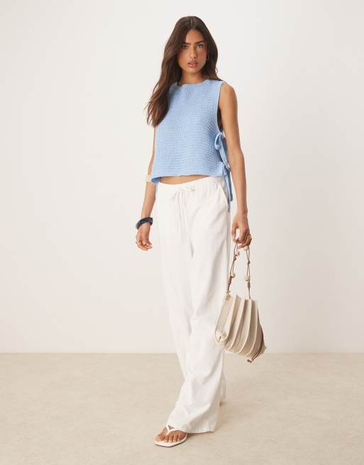 ASOS DESIGN knit stitch detail tie side tank top in blue