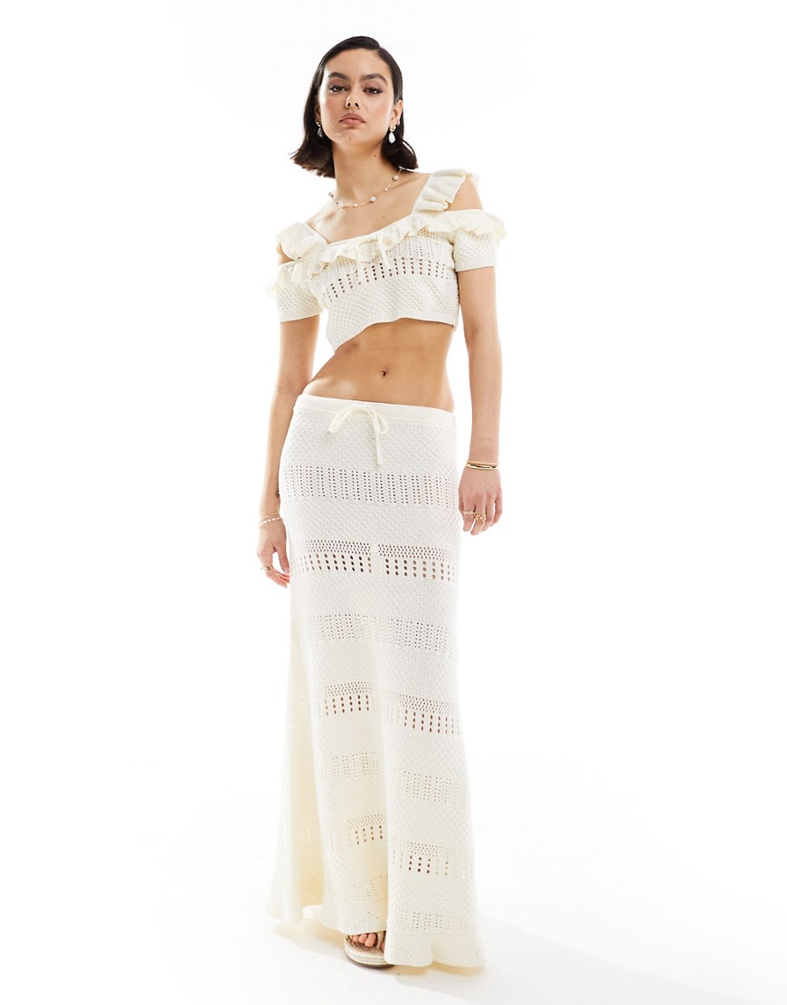 Asos Design Knit Stitch Midi Skirt In Cream - Part Of A Set-white
