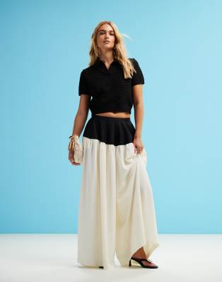Asos Design Knit Stitch Polo Collar Top In Black