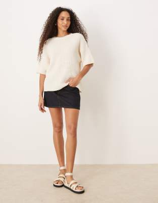 Asos Design Knit Stitch Relaxed T-shirt In Neutral