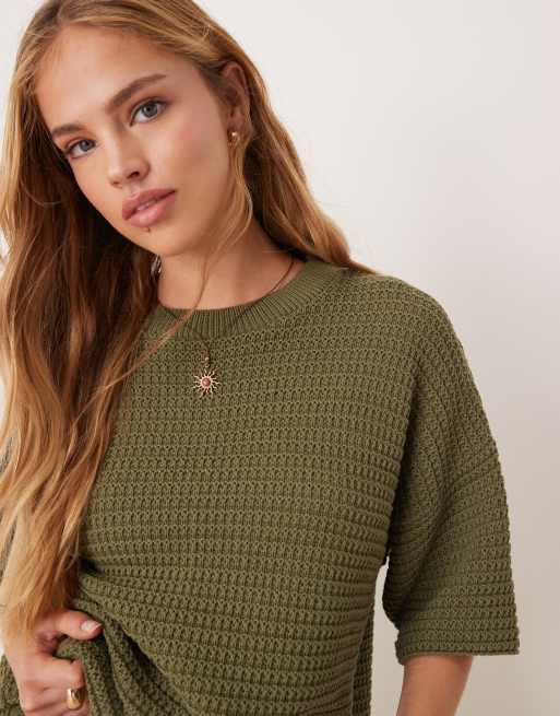 ASOS DESIGN knit stitch relaxed T-shirt in khaki - part of a set, 2 of 4