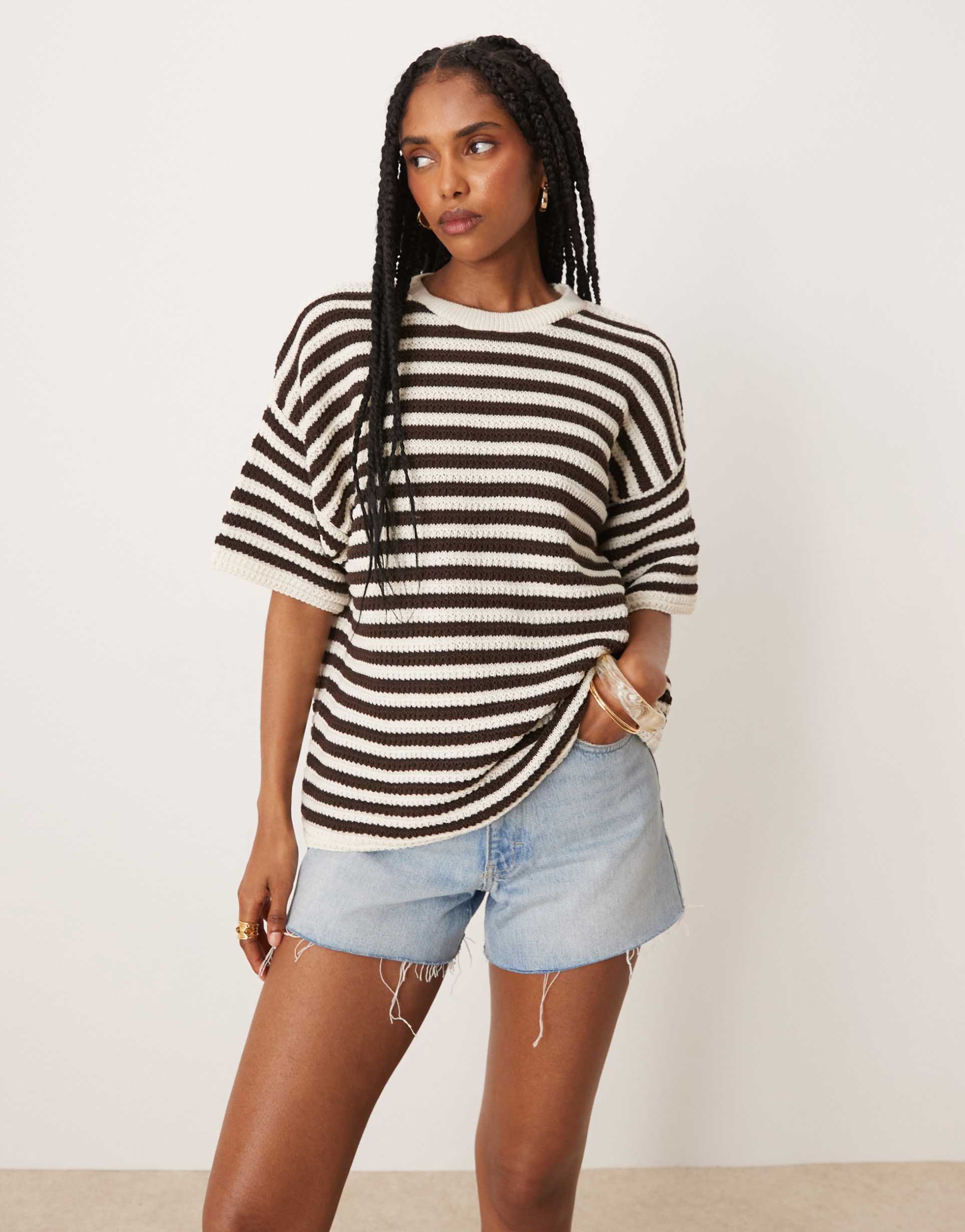 asos design knit stitch relaxed t-shirt in stripes