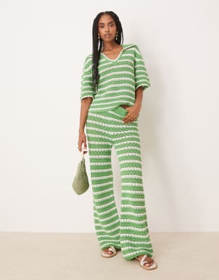 Asos Design Knit Stitch Short Sleeve Polo Top In Green