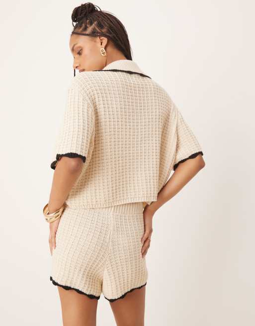 ASOS DESIGN knit stitch shorts with tipping detail in stone - part of a set