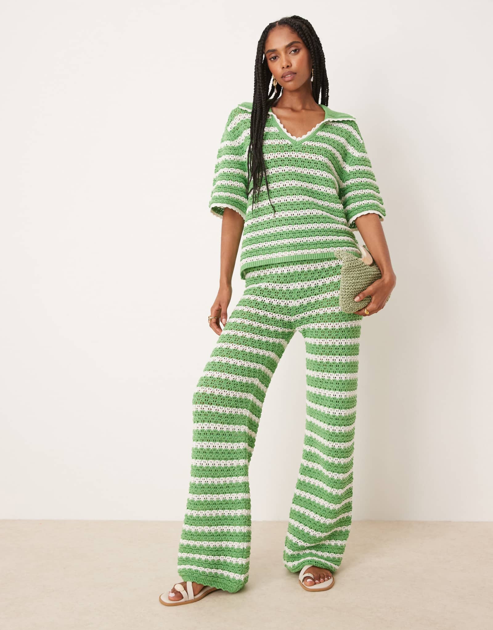 Широкие брюки ASOS DESIGN knit stitch в полоску - часть комплекта