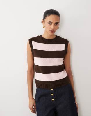 Asos Design Knit Stripe In Brown