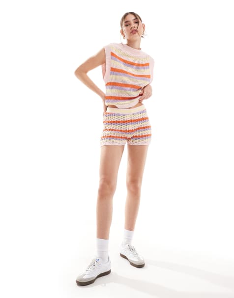 ASOS DESIGN knit stripe micro shorts in multi - view 1