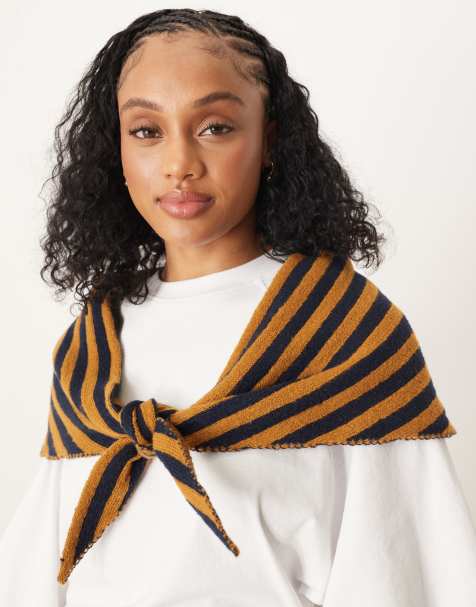 ASOS DESIGN knit stripe navy/mustard triangle scarf - view 1