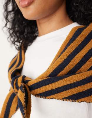 Asos Design Knit Stripe Navy/mustard Triangle Scarf-multi In Brown