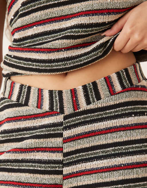 ASOS DESIGN knit stripe shorts with sequin detail in red - part of a set, 2 of 5