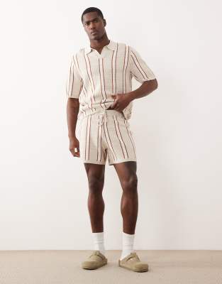 Asos Design Knit Striped Shorts In Brown