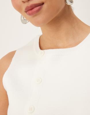 ASOS DESIGN knit asymmetric button front vest with split in cream