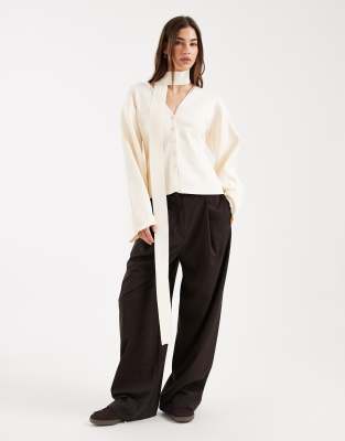 Asos Design Knit Structured Cardigan With Scarf In White