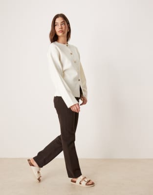 ASOS DESIGN KNIT STRUCTURED CREW NECK CARDIGAN WITH GOLD BUTTONS 