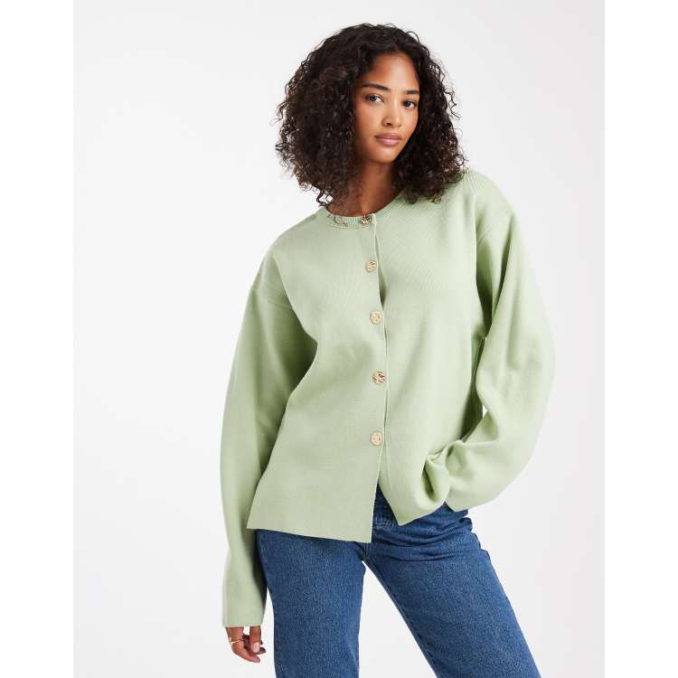 ASOS DESIGN knit structured crew neck cardigan with gold