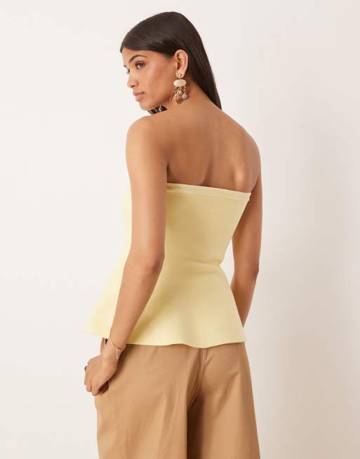 ASOS DESIGN knit structured hem longline bandeau top in buttermilk