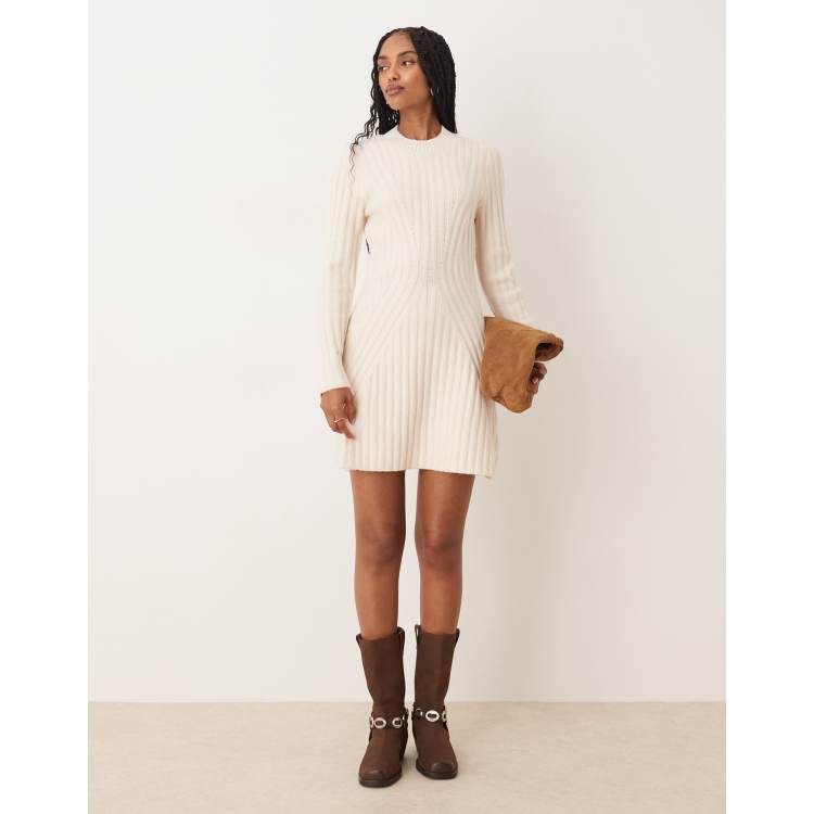 ASOS DESIGN knit structured mini dress in cream | ASOS
