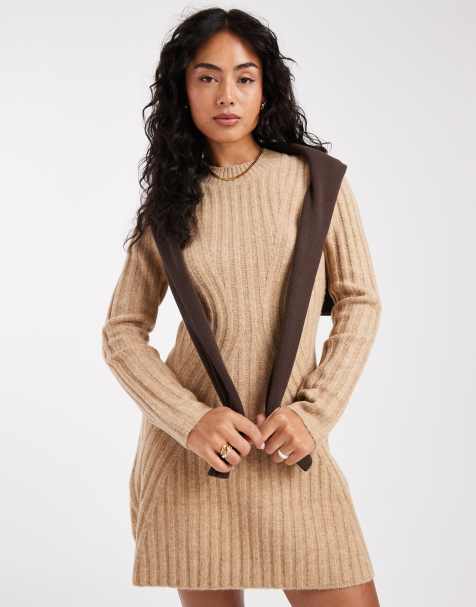 ASOS DESIGN knit structured mini dress in oatmeal - view 1