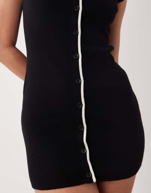 ASOS DESIGN knit structured mini dress with tipping in black, 4 of 4