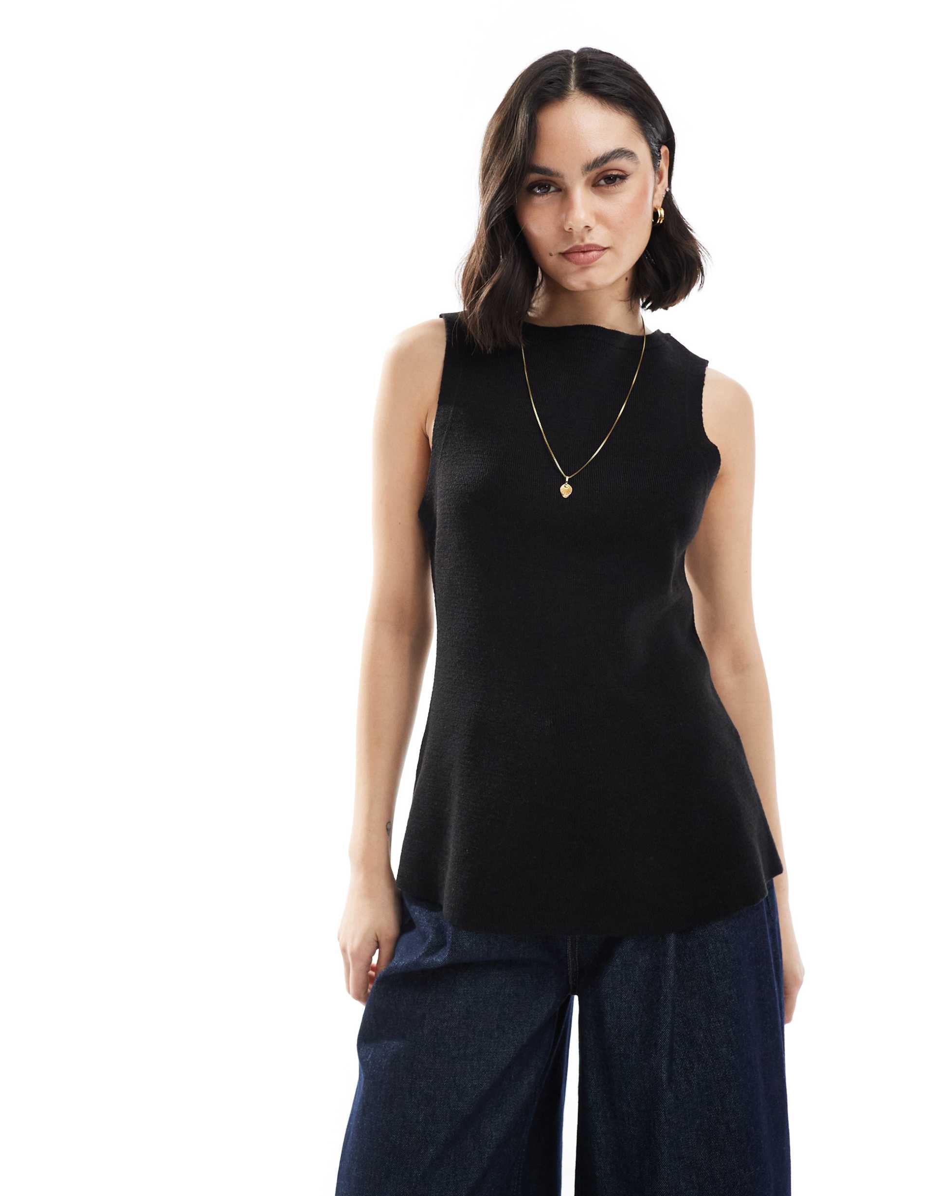 asos design knit structured peplum top in black