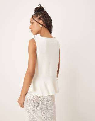Asos Design Knit Structured Peplum Top In Navy