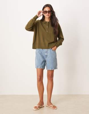 Asos Design Knit Structured Polo Top In Green