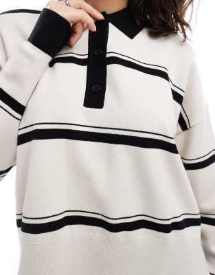 Asos Design Knit Structured Polo Top In Neutral