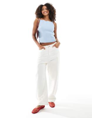 Asos Design Knit Structured Square Neck Top In Blue