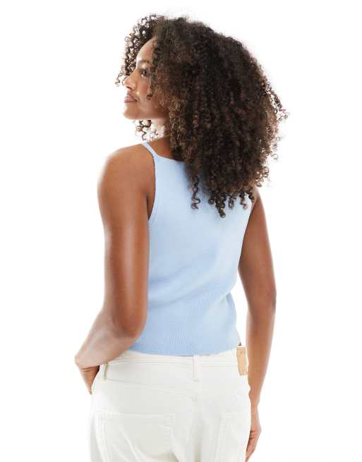 ASOS DESIGN knit structured square neck top in blue, 3 of 4