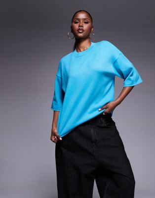 Asos Design Knit Structured T-shirt In Blue