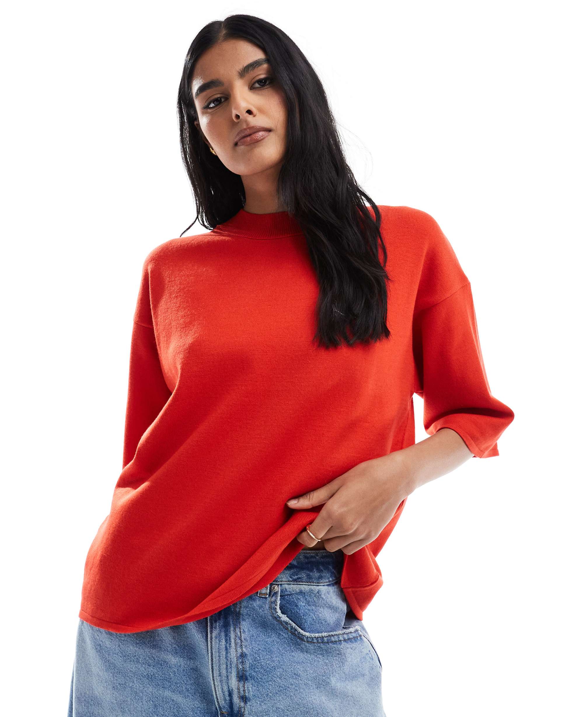 asos design knit structured t-shirt in red