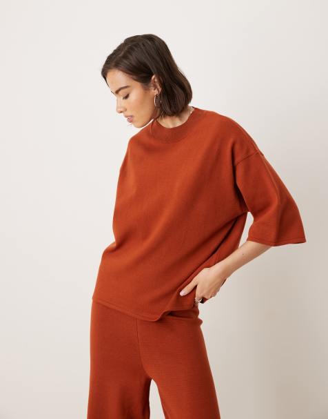 ASOS DESIGN knit structured t-shirt in rust - view 1