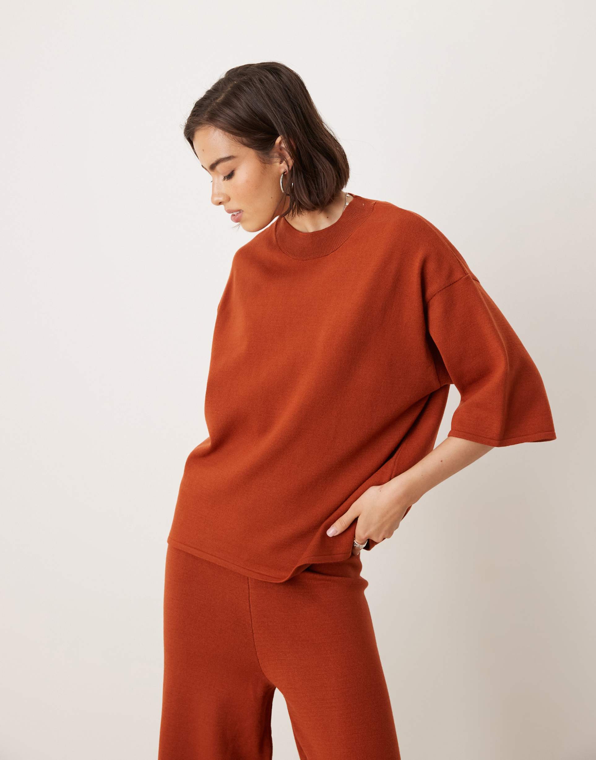 asos design knit structured t-shirt in rust