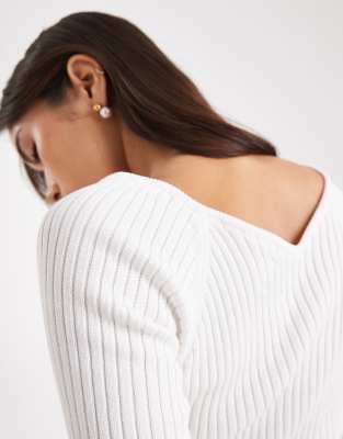Asos Design Knit Structured V Neck Top In White