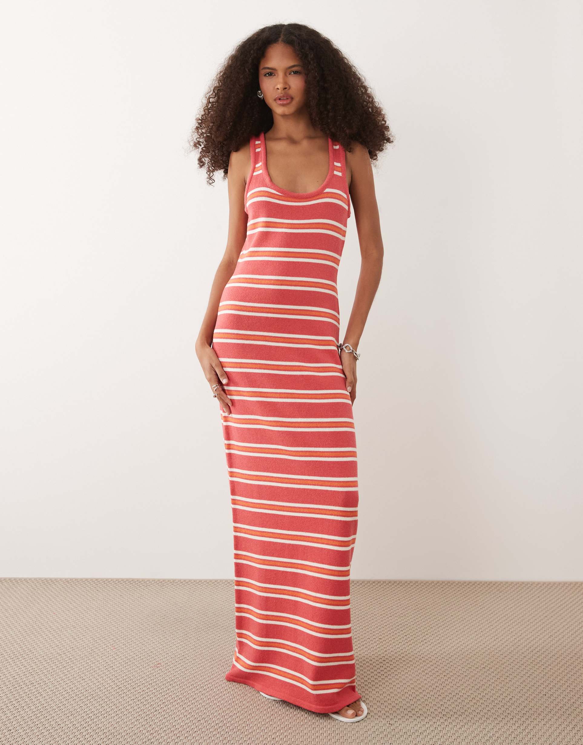 asos design knit summer maxi dress in red stripes
