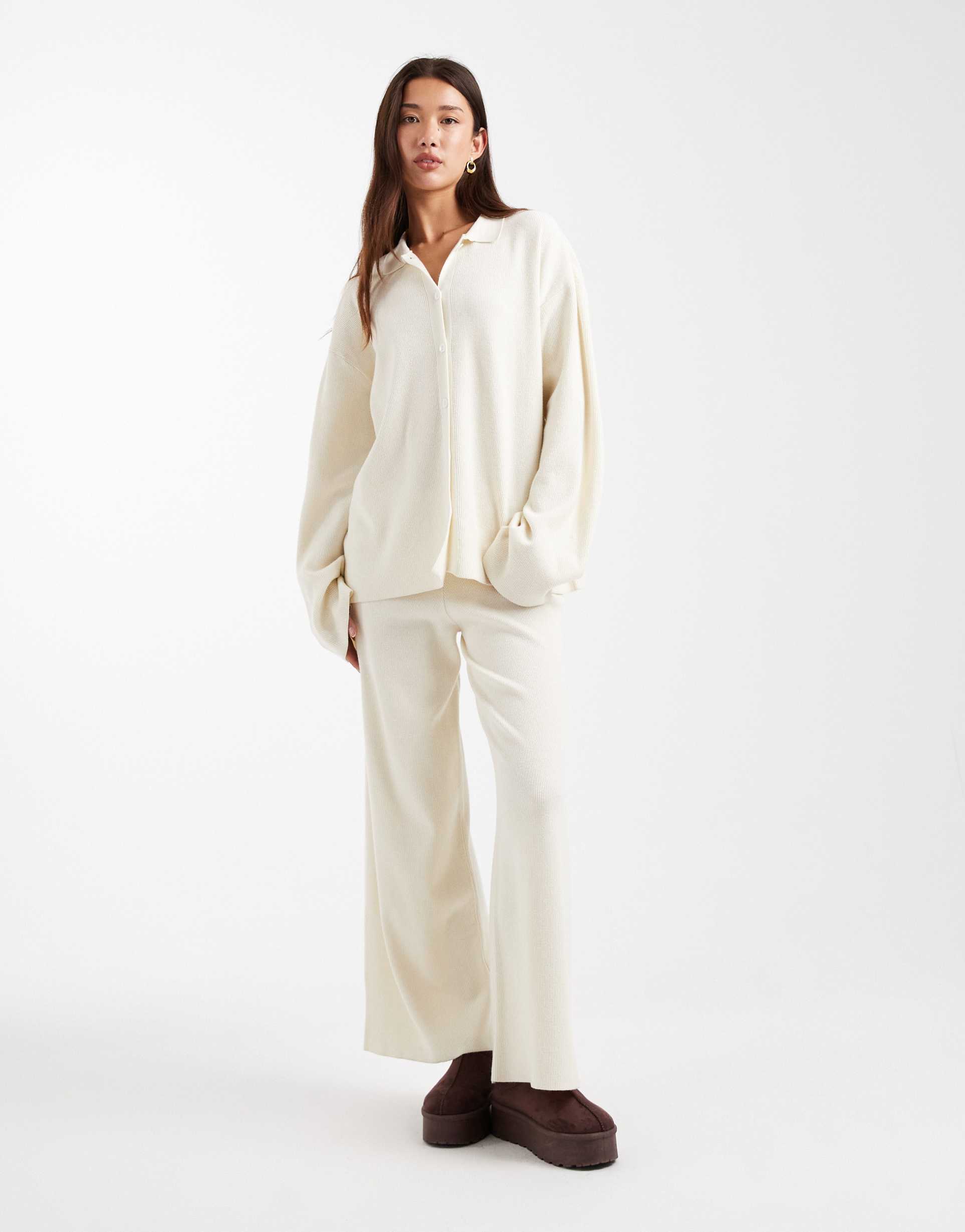 asos design knit super soft lounge pants in ecru - part of a set