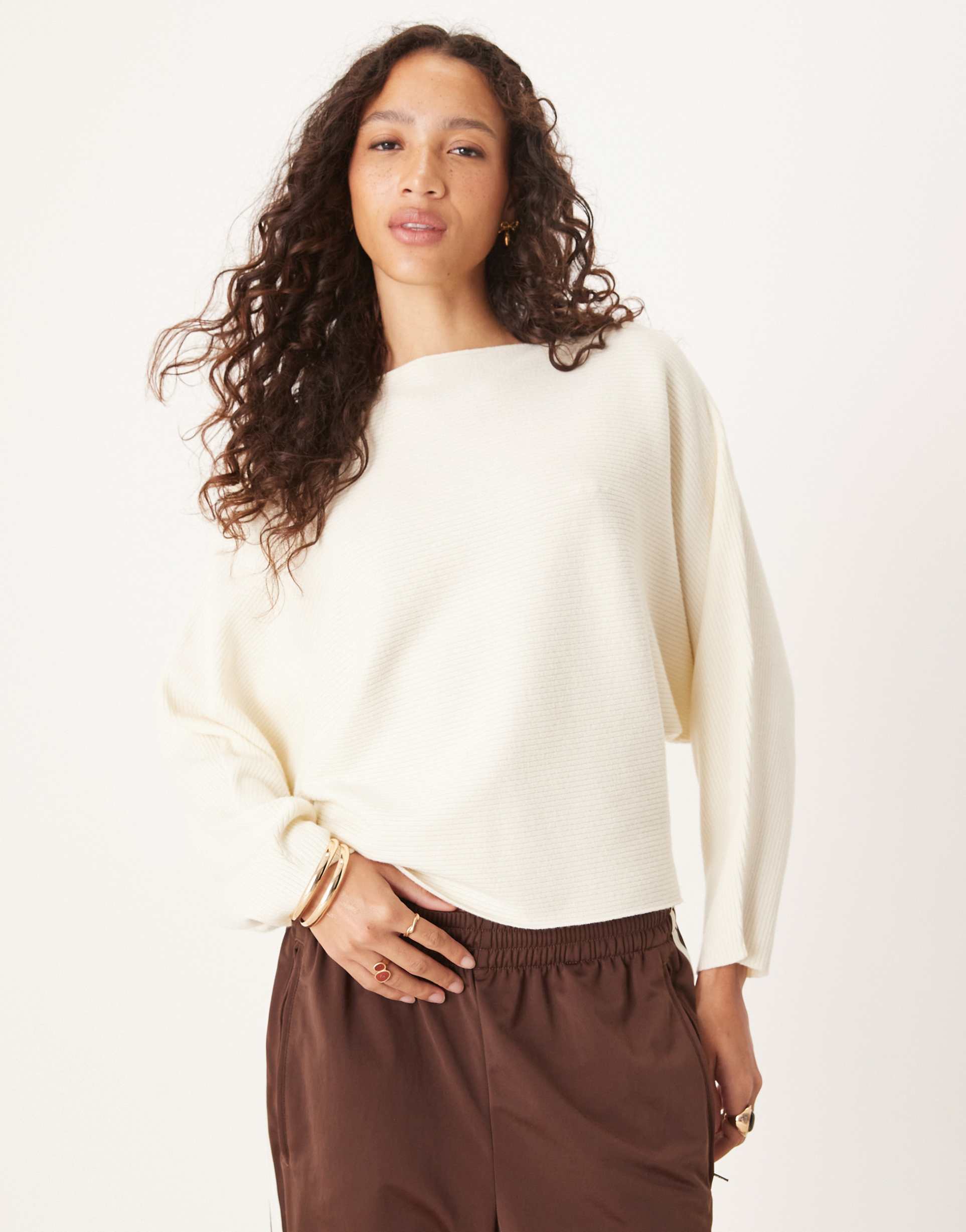 asos design knit supersoft batwing sweater in ecru
