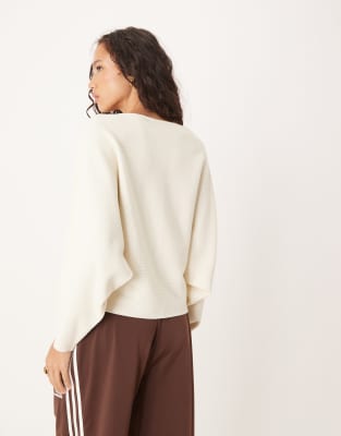 Asos Design Knit Supersoft Batwing Sweater In Neutral