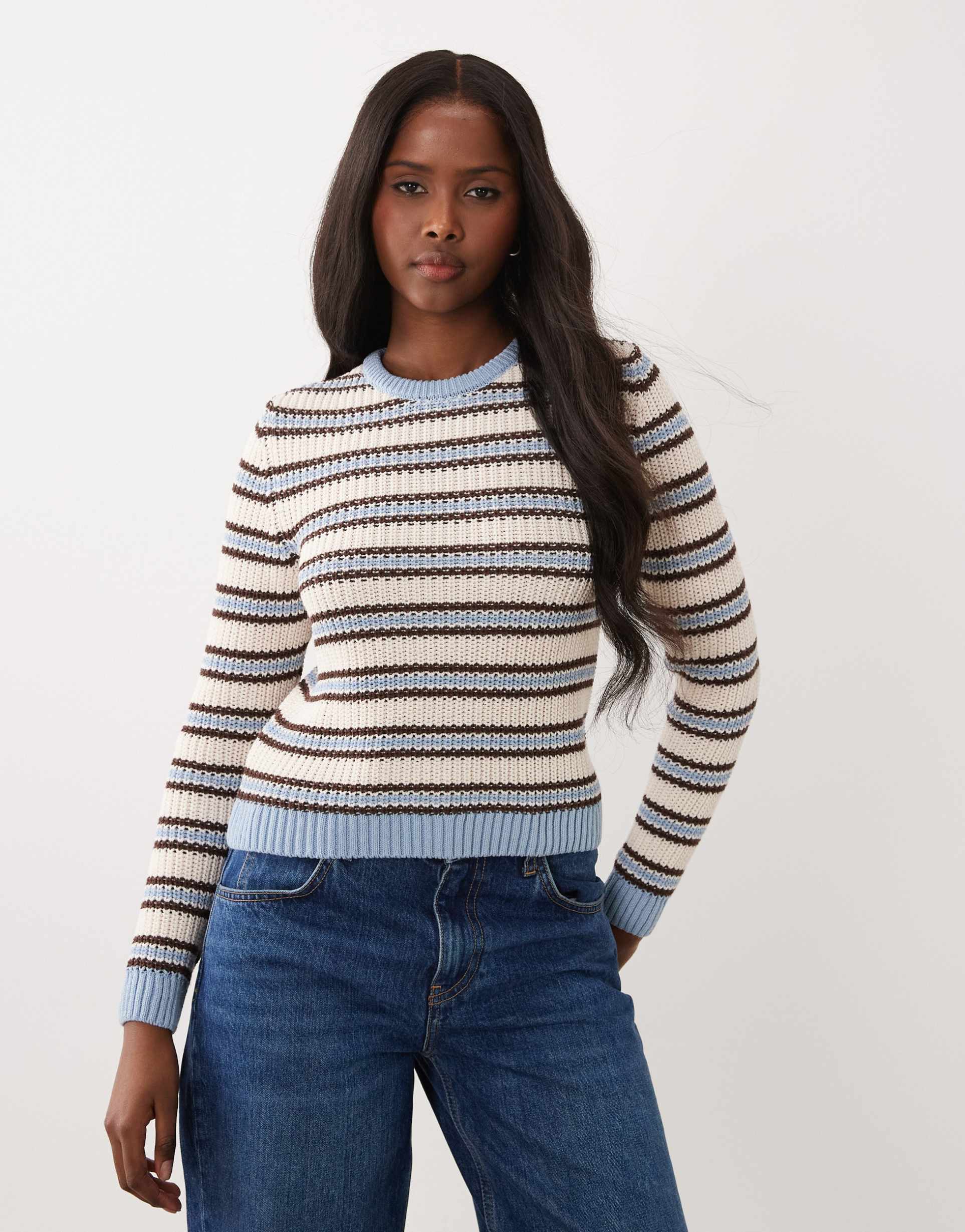 asos design knit sweater in blue stripes