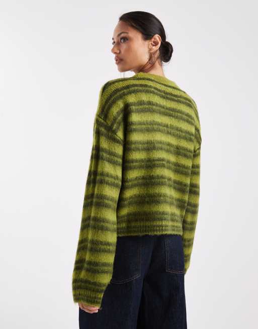 ASOS DESIGN knit sweater in olive brushed stripe, 4 of 4