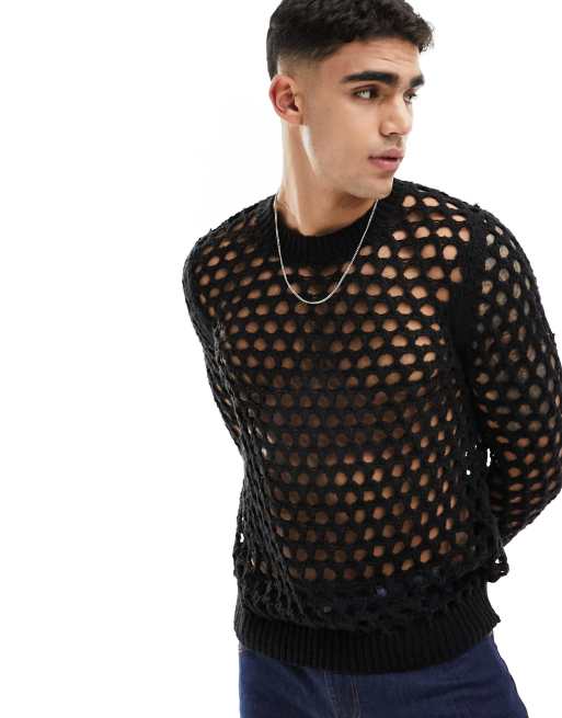 TEXTURED KNIT MESH TOP - Black