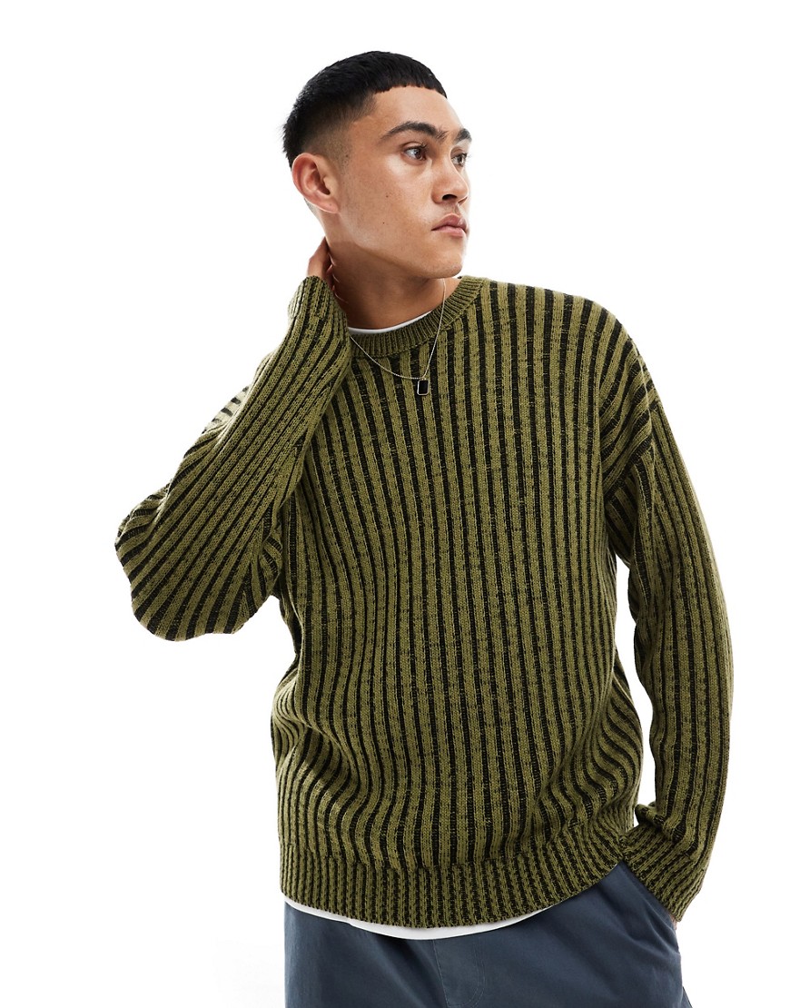 Asos Design Knit Sweater In Pleated Rib In Olive-green