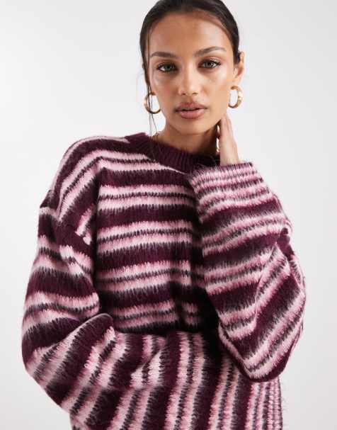 ASOS DESIGN knit sweater in plum brushed stripes - view 1