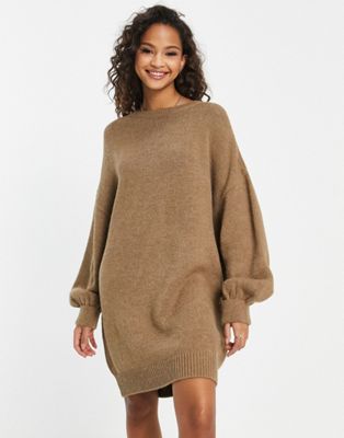 ASOS DESIGN knit sweater mini dress in camel